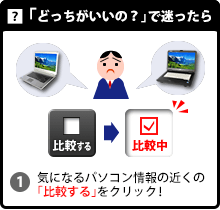 中古パソコン直販　どっちがいいの？で迷ったら 気になるパソコン情報の近くの「比較する」をクリック